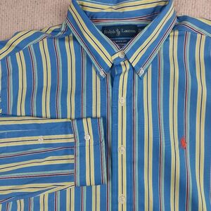Polo Ralph Lauren XL Shirt Blue Multicolor Candy Stripe Orange Pony VTG Cotton